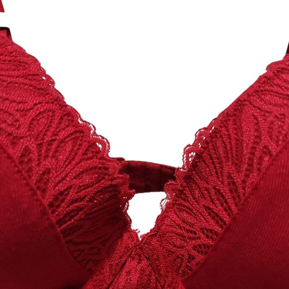 NEW Cacique Cotton Collection Boost Plunge Red Lace Bra Size 34H Sexy Glam - Picture 2 of 8